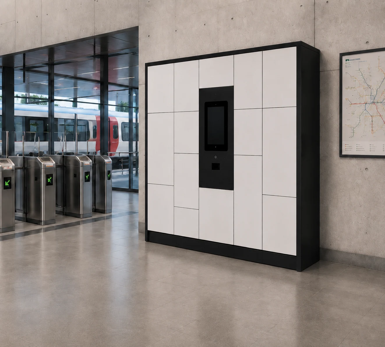 Illustration de casiers dans un espace de transport